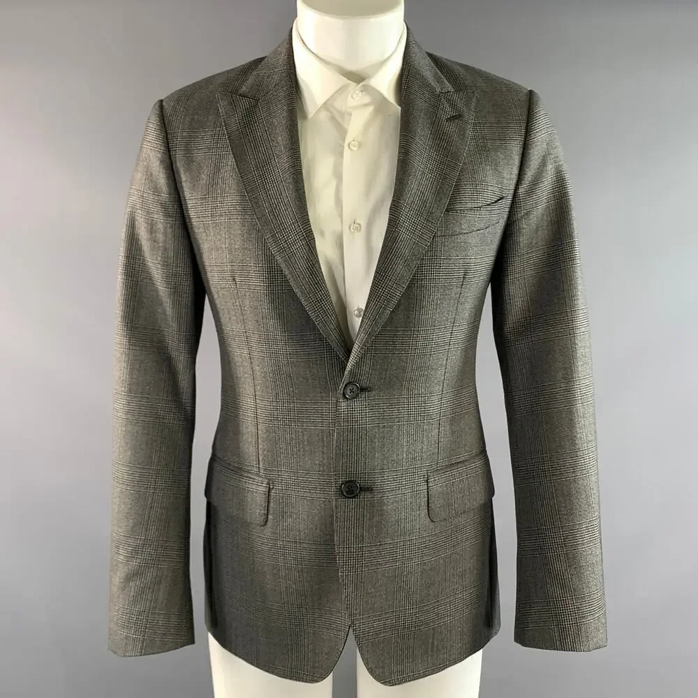 DOLCE & GABBANA Chest Size 38 Black White Plaid Virgin Wool Sport Coat